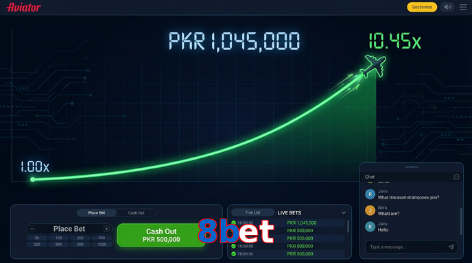 Main screen of 8Bet aviator page for PK players